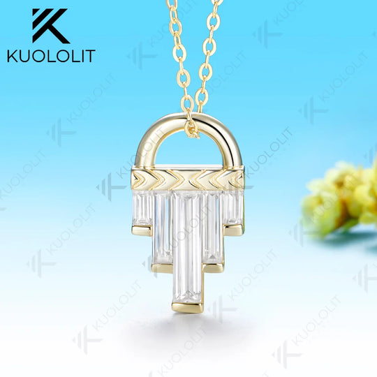 Kuololit 1.8CTW Lock Moissanite Custom Necklace for Women Solid 585 14K 10K Yellow Gold Necklace for Christmas Gifts Party
