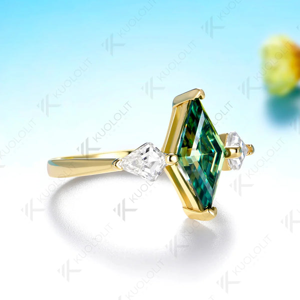 Kuololit 2.5CT Rhombus Cut Cyan Moissanite Custom Ring for Women Solid14K 10K 585 Yellow Gold Engagement Ring for Christmas Gift