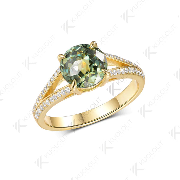 Kuololit 2CT Jubilee Cut Cyan Round Moissanite Ring for Women Solid 14K 10K 925 Sliver Yellow Gold Engagement Ring for Christmas