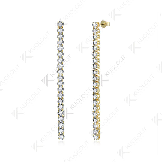 Kuololit 10.5CTW Moissanite Stud Earrings for Women Solid 18K14K10K 585 Yellow Gold DVS1Long Tennis Earrings for Christmas Gifts