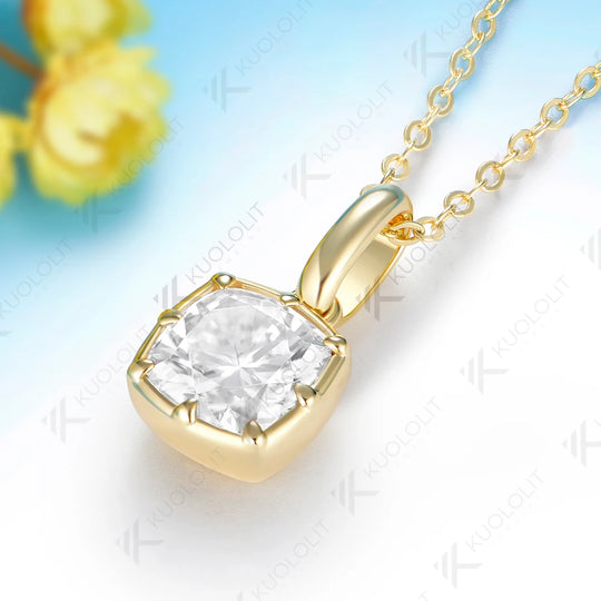 Kuololit 2.5CT Cushion Cut Moissanite Necklace for Women Solid 585 14K 10K Yellow Gold Cushion Necklace for Christmas Gift Party