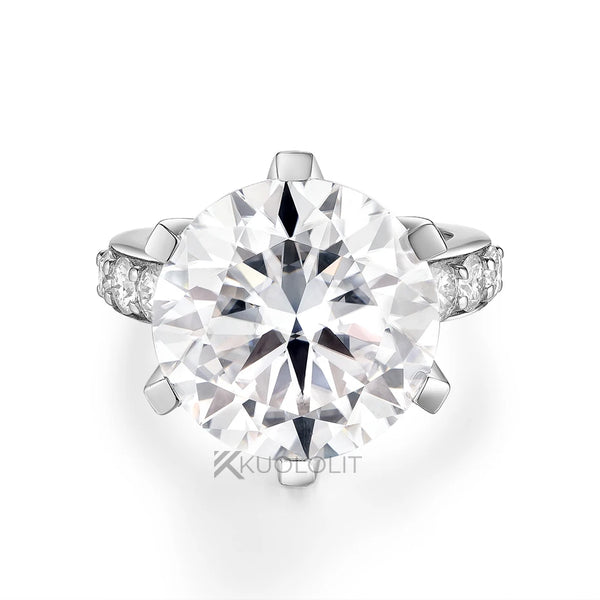 Kuololit 10CT Round Moissanite Ring for Women Solid14K10K Yellow Gold  Round 14mmD/VVS1 Solitaire Ring for Engagement Christmas