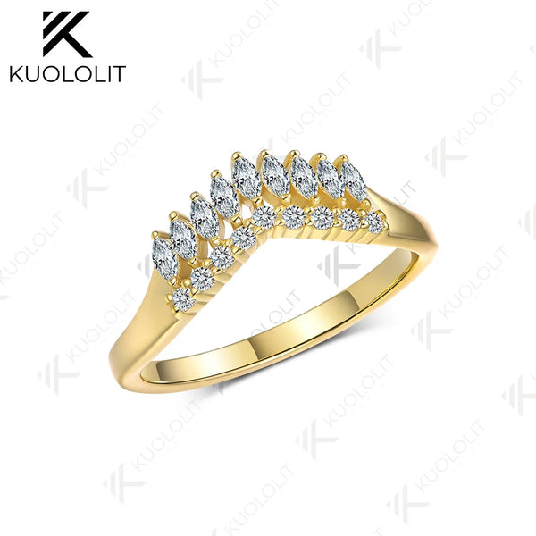 Kuololit 0.6CTW Lab Grown Diamond Marquise Band for Women Solid 18K 14K 10K Gold Ring for Anniversary Engagement Gifts Party