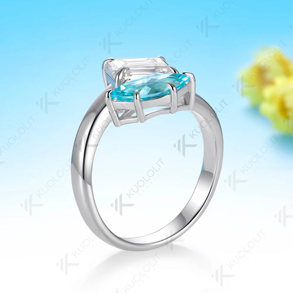 Kuololit 3CTW Paraiba Moissanite Custom Set Ring for Women Solid 14K 10K585 Yellow Gold Engagement Ring for Christmas Gift Party