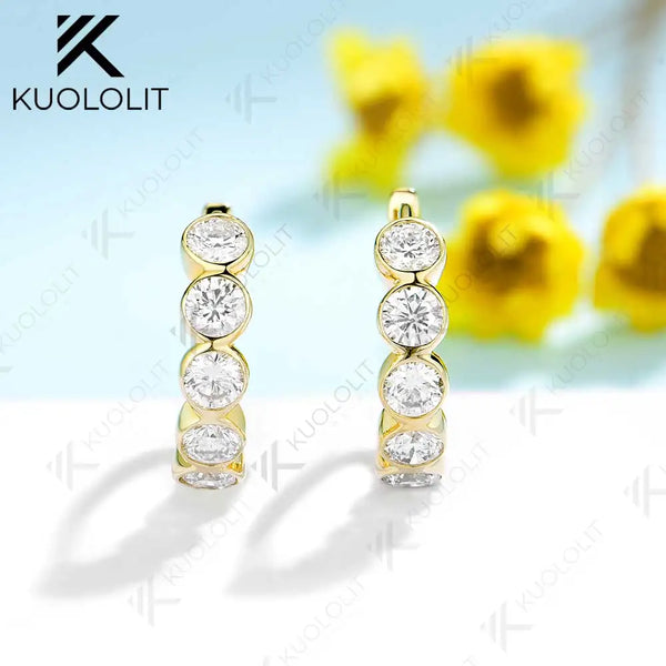 Kuololit 1CTW Lab Grown Diamonds Earrings for Women Solid 14K 10K 585 Gold Yellow Gold Silver Clip Hoop for Christmas Classic