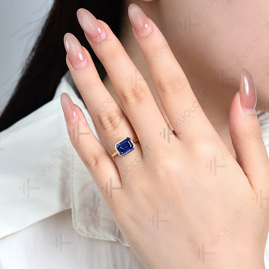 Kuololit 2CT Labor-Saphir-Ring für Damen, massiver 14K/10K/585 Gelbgold-Verlobungsring, ideales Weihnachtsgeschenk oder Party-Geschenk 