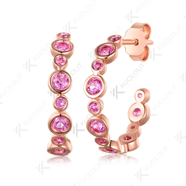 Kuololit 0.81CTW Lab Grown Pink Sapphire Custom Stud Earrings for Women Solid 14K 10K 585 Rose Gold for Christmas Gifts Jewelry