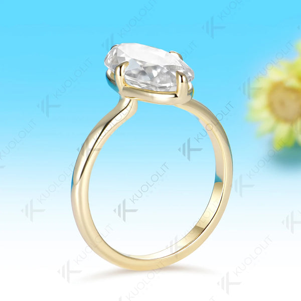 Kuololit 4CT OMC Oval Moissanite Engagement Ring for Women Solid 14K 10K Yellow Gold Custom Ring for Anniversary Christmas Gift