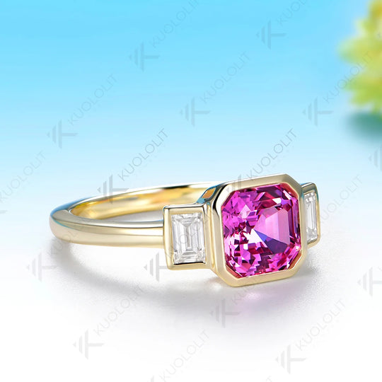 Kuololit 2CT Lab Grown Pink Sapphire Moissanite Rings for Women Solid 14K 10K 585 Yelllow Gold for Engagement Anniversary Gifts