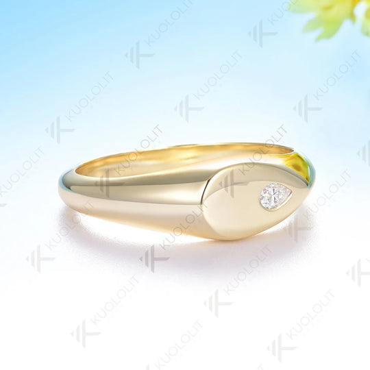 Kuololit 0.15CT Lab Grownn Diamonds Ring for Women Soild 10K 14K Yellow Gold Pear Cut Engagement Ring for Christmas Gifts Party