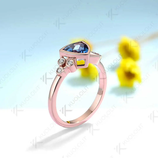 Kuololit 1.2CT Lab Grown Alexandrite Jellyfish Ring for Women Solid 18K 14K 10K 585 Gold Moissanite Rings for Christmas Gifts