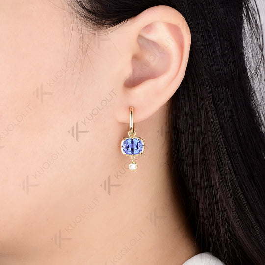 Kuololit 5CTW Lab Grown Diamond Blue Sapphire Hoop Earrings for Women Solid14K10K Yellow Gold 585 Gold for Christmas Gifts Party