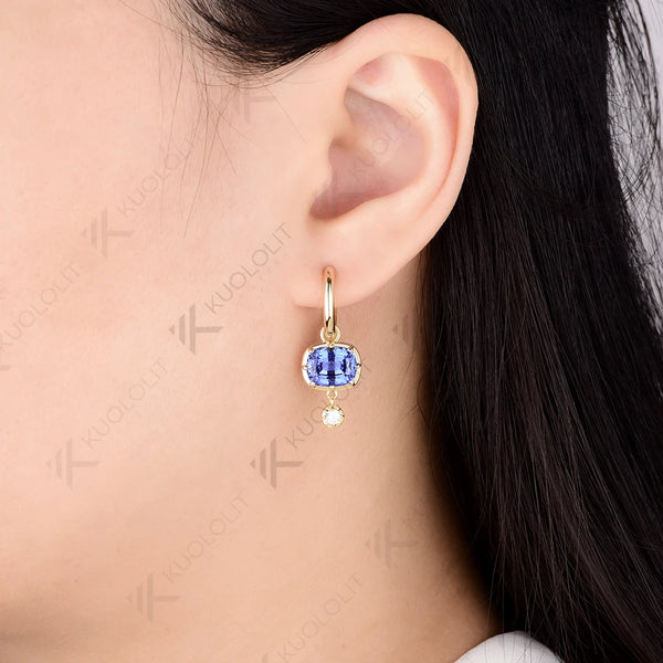 Kuololit 5CTW Lab Grown Diamond Blue Sapphire Hoop Earrings for Women Solid14K10K Yellow Gold 585 Gold for Christmas Gifts Party