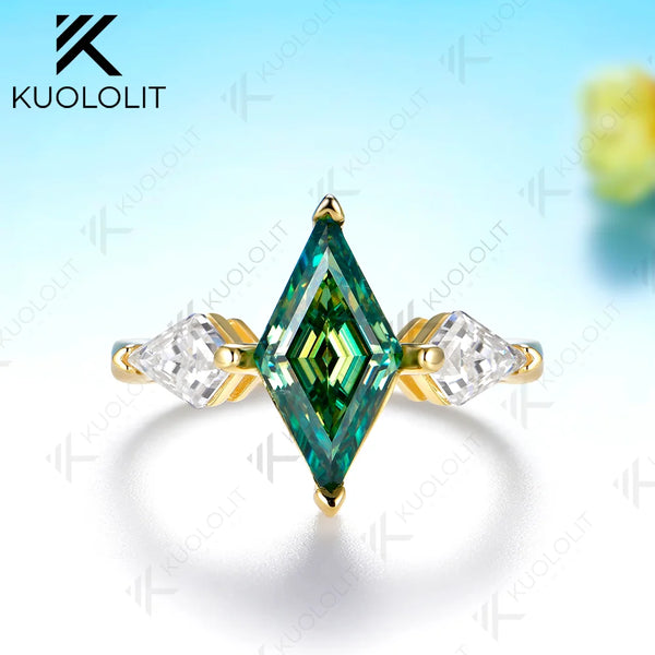Kuololit 2.5CT Rhombus Cut Cyan Moissanite Custom Ring for Women Solid14K 10K 585 Yellow Gold Engagement Ring for Christmas Gift