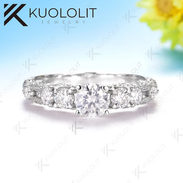 Kuololit 0.5CT Ceter Moissanite Ring for Women Solid 585 18K14K 10K Gold Ring for Anniversary Engagement Gifts Christmas Wedding