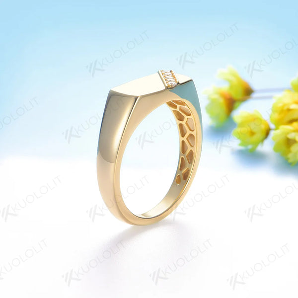 Kuololit Lab Grown Diamond Brushed Band for Men Women Solid 10K 14K Yellow Gold DVS 1 for Wedding Christmas Engagement Classic