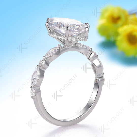 Kuololit 3CT Marquise Moissanite Ring for Women Solid 14K 10K 585 White Gold Engagement Ring for Christmas Gifts Engagement