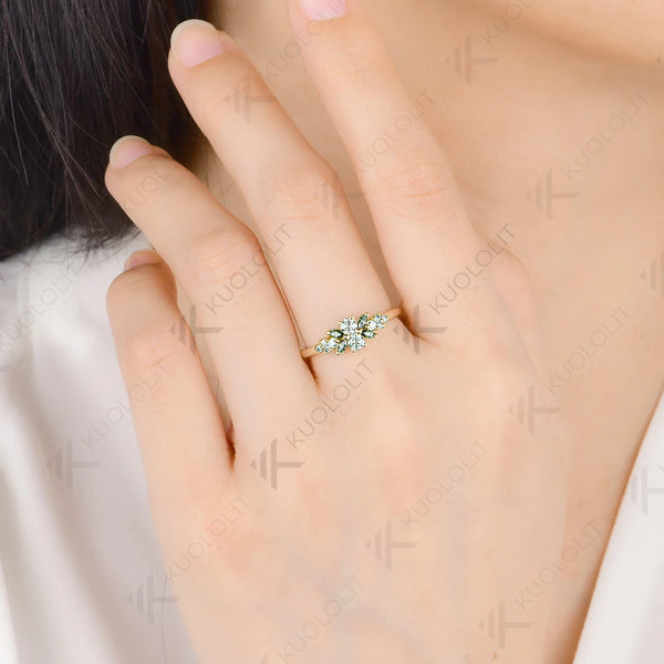Kuololit 0.3CTW Cyan Moissanite Engagement Ring for Men Women Solid 14K10K 585 Gold Ring for Anniversary Wedding Gift Christmas Party