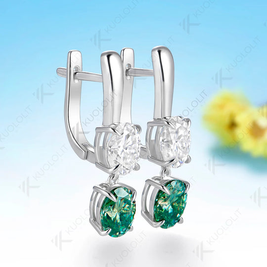 Kuololit 6CTW Cyan White Moissanite Oval Cut Earring for Women Solid 14K 10K 585 Yellow Gold Clip Earrings for Christmas Gifts