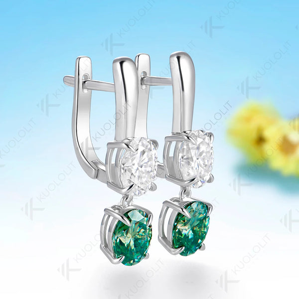 Kuololit 6CTW Cyan White Moissanite Oval Cut Earring for Women Solid 14K 10K 585 Yellow Gold Clip Earrings for Christmas Gifts