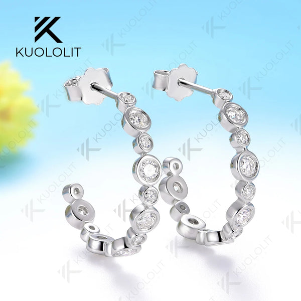 Kuololit 0.81CTW Moissantie Custom Stud Earrings for Women Solid 14K 10K 585 White Gold Diamonds Earrings for Christmas Gifts