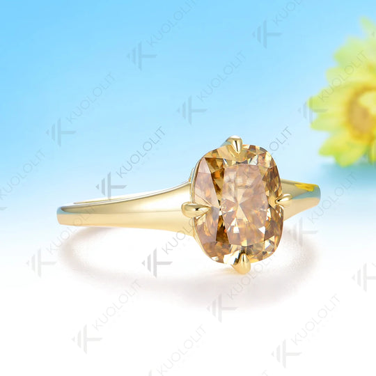 Kuololit 3CT OMC Champagne Moissanite Ring for Women Solid 14K 10K 585 Yellow Gold Engagement Ring for Christmas Gift Party