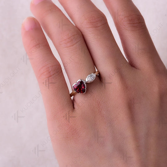 Kuololit 1.3CTW Lab Grown Ruby Moissanite Ring for Women Solid 18K 14K 10K Gold Two Tone Ring for Anniversary Engagement Gifts