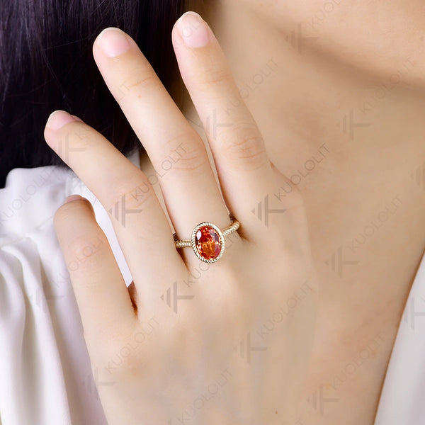 Kuololit 2CT Lab Grown Fanta Orange Sapphire Moissanite Ring for Women Solid 14K 10K Yellow Gold for Anniversary Christmas Gifts