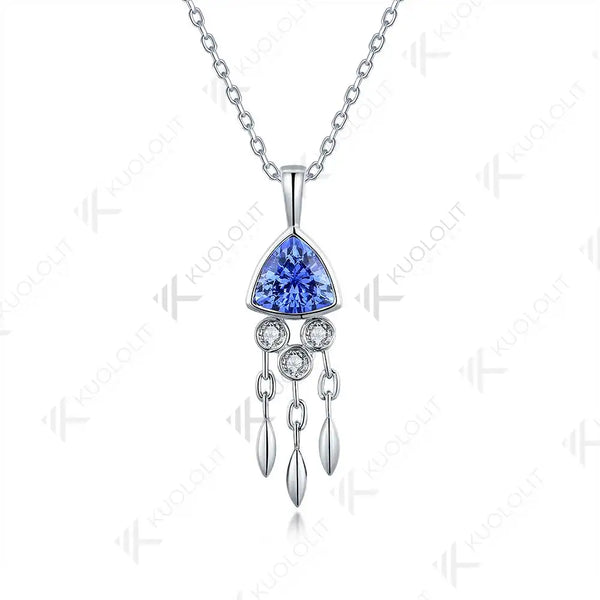 Kuololit 1.2CT Lab Grown Sapphire Jellyfish Necklace for Women Solid14K 10K 585 Yellow Gold Moissanite for Christmas with Chain