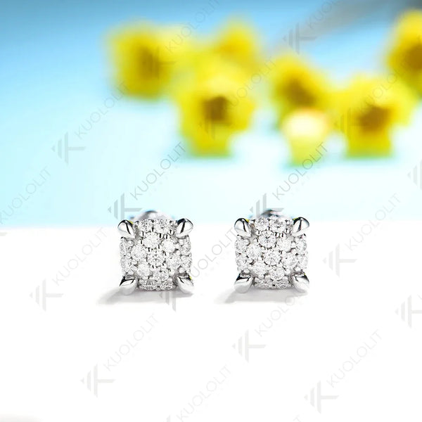 Kuololit Lab Grown Diamonds Earring 14K 10K White Gold Stud Earrings for Women Solid D Color  Fine Jewelry Classic Christmas