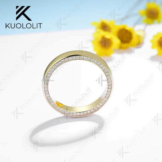 Kuololit 0.54CTW Moissanite Band Rings for Women Solid 18K 14K 10K Gold Wedding Band Ring for Anniversary Engagement Christmas