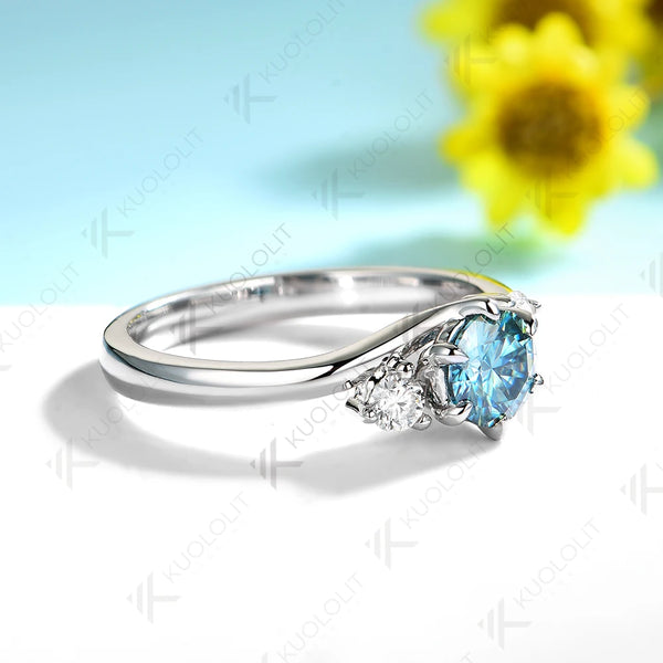 Kuololit 0.5CT Cyan Moissanite Ring for Women Solid 585 14K 10K Gold Ring for Anniversary Engagement Gifts Christmas Wedding