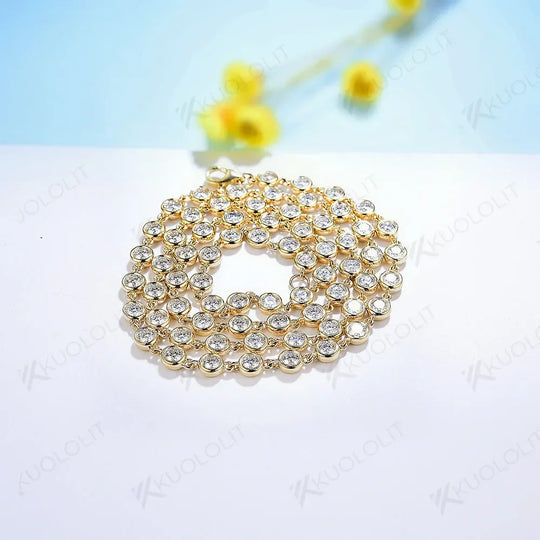 Kuololit Solid Gold Moissanite Necklace For Women 14K 10K 9K Gold 925 Silver Chain Necklace for Engagement Christmas Gifts