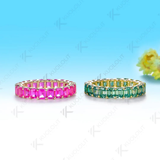 Kuololit 6.6CTW Cyan Moissanite Custom Ring for Women Solid 14K 10K 585 Yellow Gold Full Eternity Wedding Band for Christmas