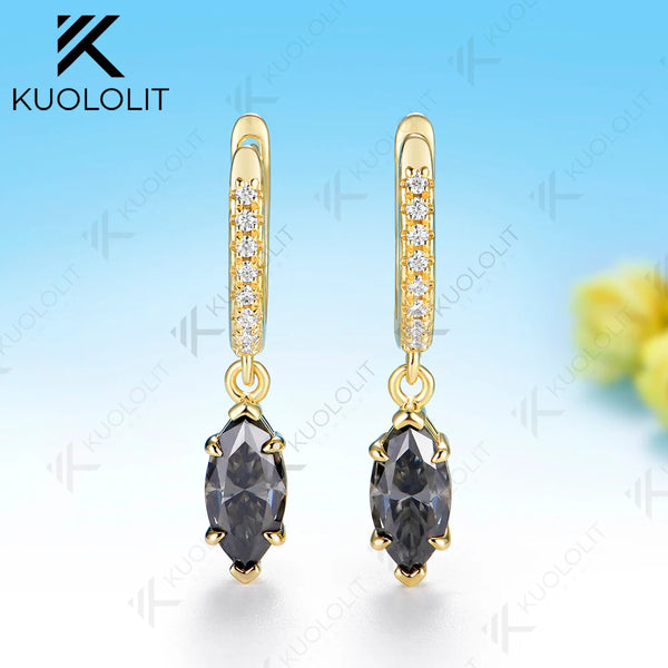 Kuololit 2CTW Grey Moissanite Marquise Custom Clip Earrings for Women Solid 14K 10K 585 Yellow Gold Clip Earrings for Christmas