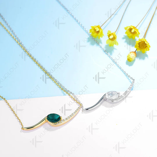 Kuololit 1.5CT Lab Grown Emerald Necklace for Women Solid 10K 14K 18K 925Sliver Moissanite Oval Pendant for Engagement Christmas