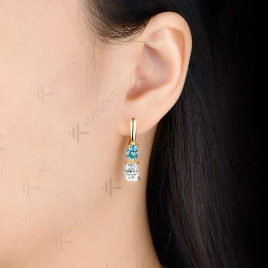 Kuololit 7CTW Paraiba Moissanite Custom Earrings for Women Solid 14K 10K585 Yellow Gold Hoop Earrings for Christmas Gifts Party