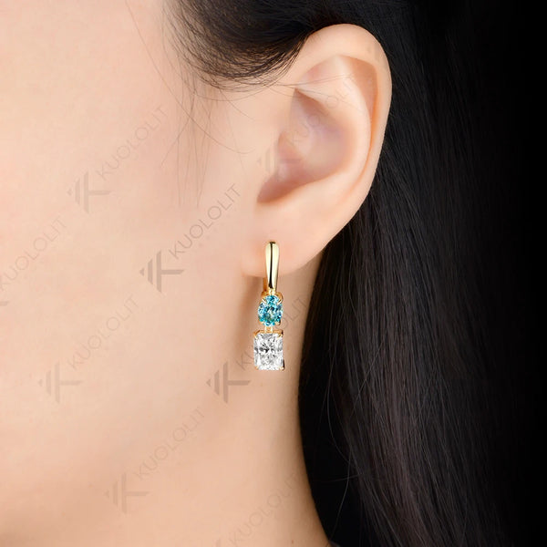 Kuololit 7CTW Paraiba Moissanite Custom Earrings for Women Solid 14K 10K585 Yellow Gold Hoop Earrings for Christmas Gifts Party