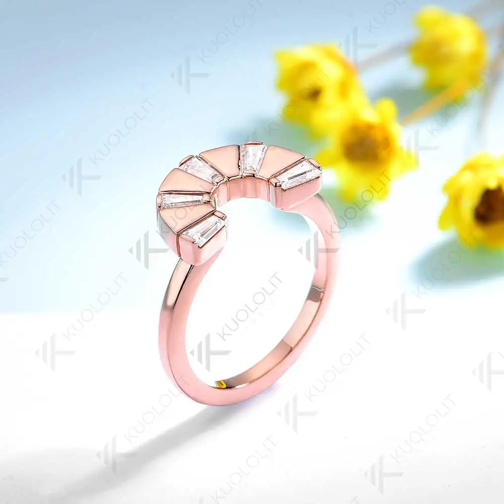 Kuololit Moissanite Band Ring for Women Solid 14K 10K 585 Rose Gold Wedding Band Ring for Christmas Gifts Party Anniversary