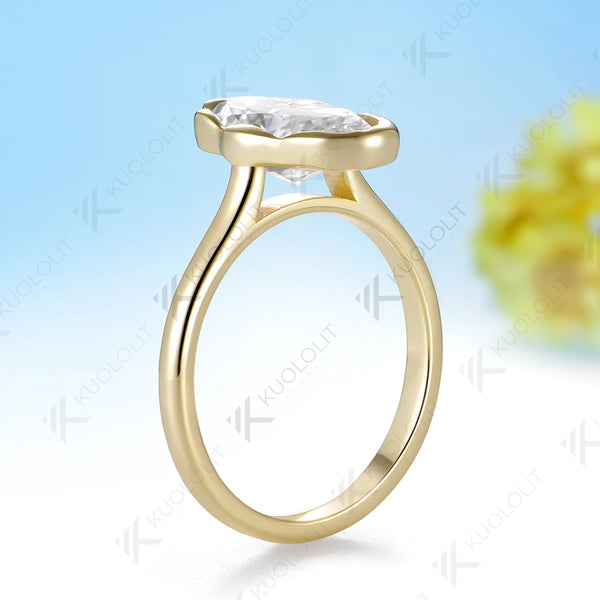 Kuololit 2.5CT Moissanite Custom Ring for Women Men Solid 14K 10K Yellow Gold Oval Cut for Christmas Gifts Party Anniversary