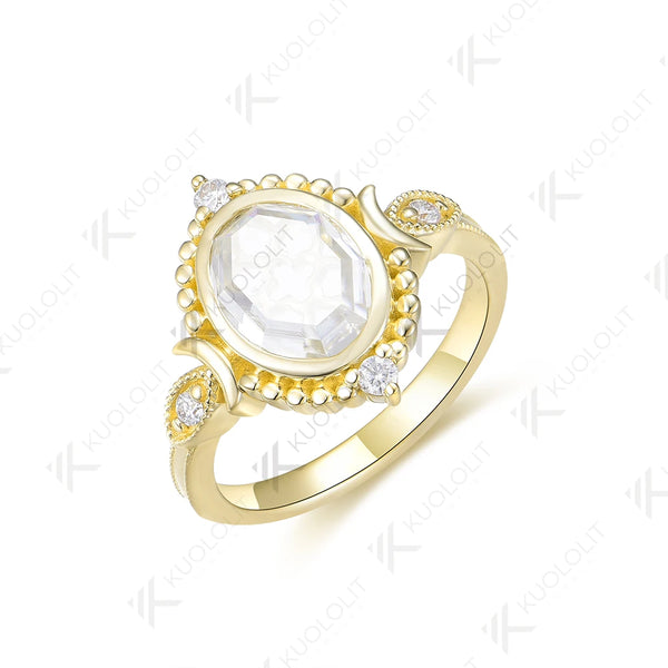 Kuololit 2CT Portrait Cut Moissanite Ring for Women Solid 14K 10K 585 Yellow Gold Engagement Ring for Christmas Gifts Party NEW