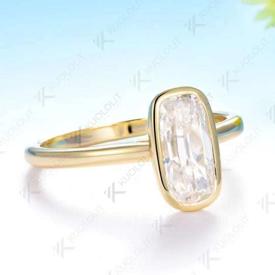 Kuololit 1.5CT OMC Moissanite Ring for Women Solid 14K 10K 585 Yellow Gold Bezel Set Engagement Ring for Christmas Gifts Party