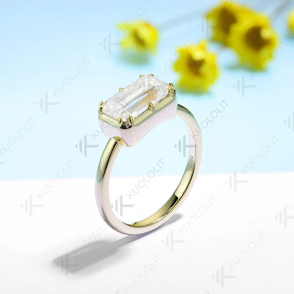 Kuololit 3CT Emerald Moissanite Ring for Women Solid 18K 14K 10K 585 Yellow Gold Moissanite Engagement Ring for Christmas Gift