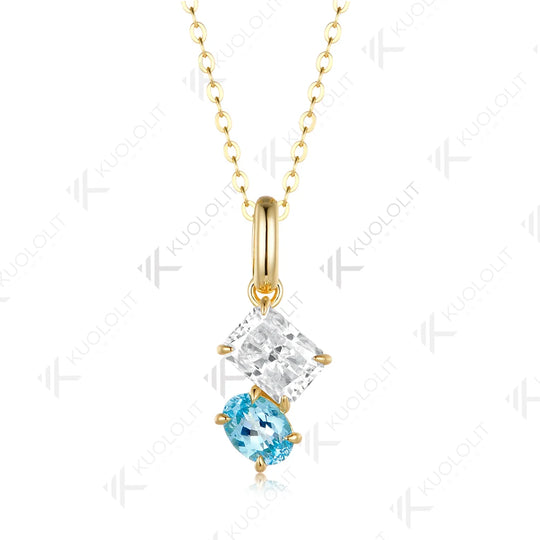 Kuololit 3.5CTW Paraiba Moissanite Custom Set Necklace for Women Solid 14K 10K 585 Yellow Gold Necklace for Christmas Gift Party