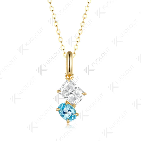 Kuololit 3.5CTW Paraiba Moissanite Custom Set Necklace for Women Solid 14K 10K 585 Yellow Gold Necklace for Christmas Gift Party