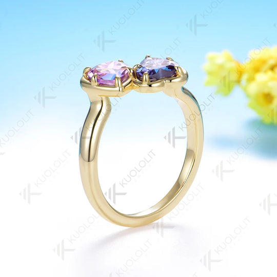Kuololit 1.6CTW Lab Grown Alexandrite Amethyst Ring for Women Solid 14K 10K 585 Yellow Gold Heart Ring for Christmas Gifts Party