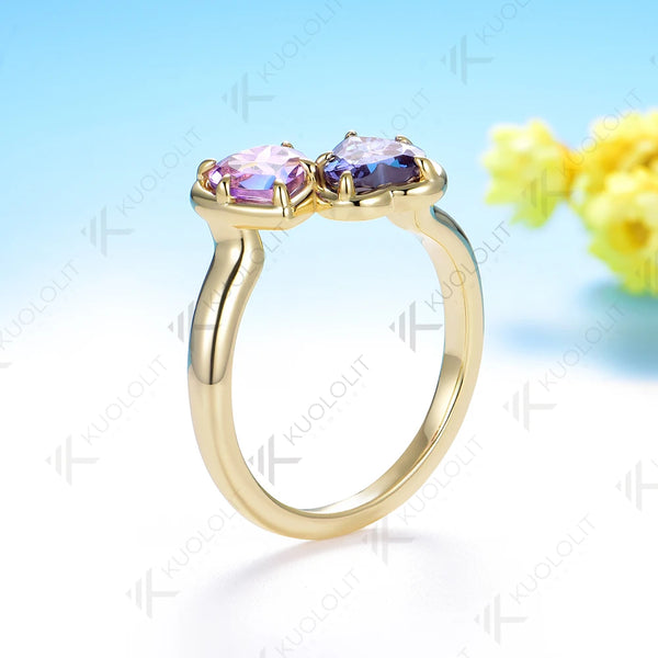 Kuololit 1.6CTW Lab Grown Alexandrite Amethyst Ring for Women Solid 14K 10K 585 Yellow Gold Heart Ring for Christmas Gifts Party
