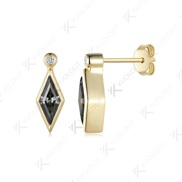 Kuololit 2CTW Gray Moissanite Custom Clip Earrings for Women Solid 14K 10K 585 Yellow Gold Rhombus Cut for Christmas Gifts Party