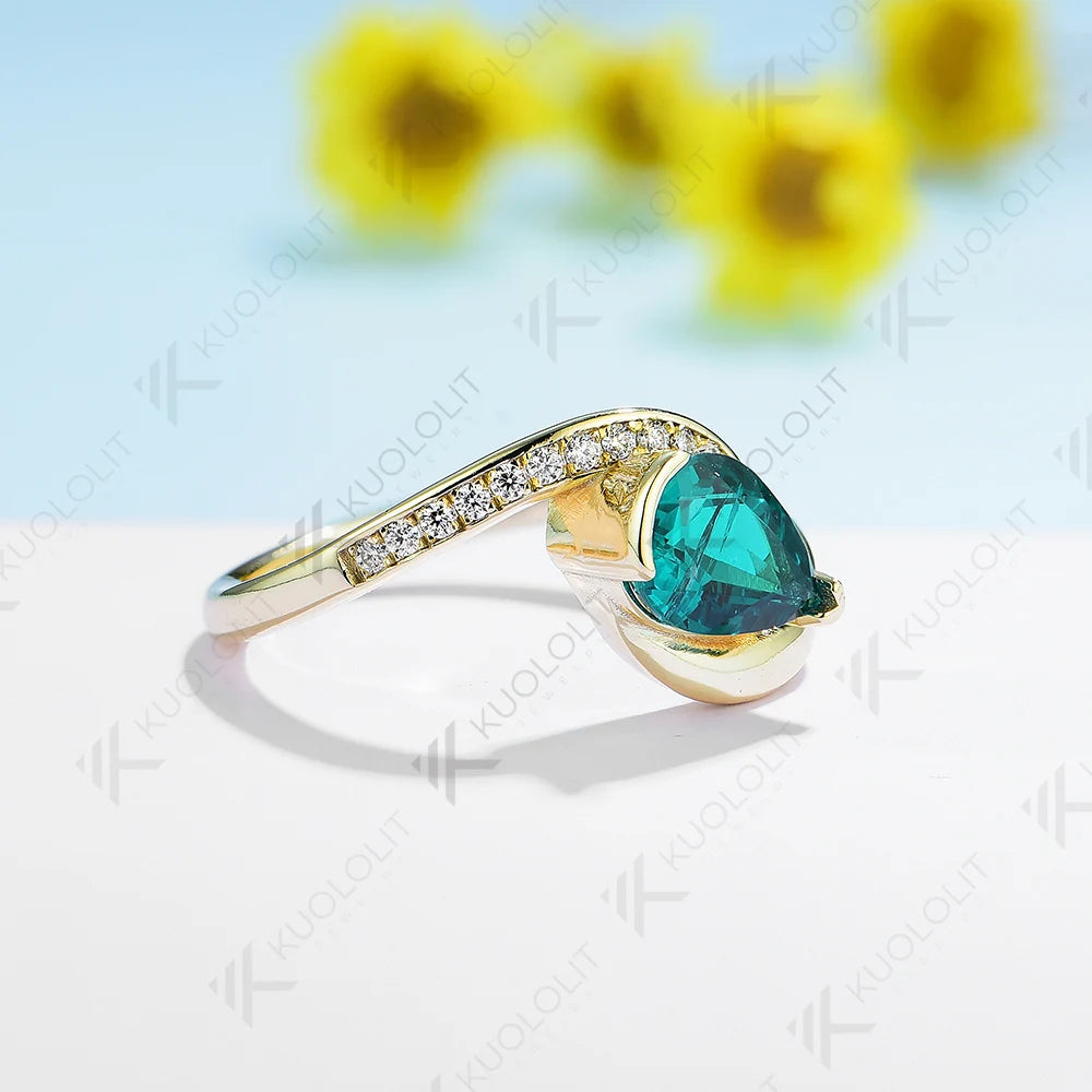 Kuololit 1.25CTW Lab Grown Diamond Eemrald Ring for Women Solid 18K 14K 10K 585 Yellow Gold Diamond Engagement Ring for Party