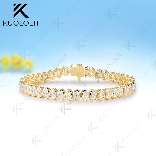Kuololit 12.6CTW Oval Cut Moissanite Custom Bracelet for Women Men 14K 10K 585 Yellow Gold  Bracelet for Engagement Christmas